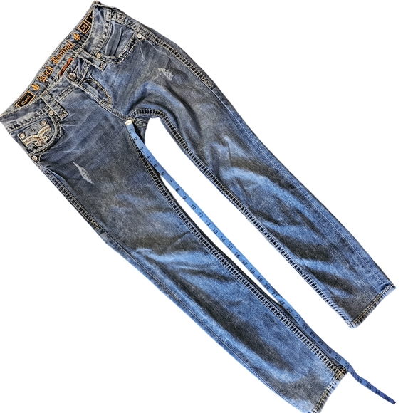 Rock Revival Blue Straight Leg Jeans with Ornate Embroidery - Picture 2 of 7